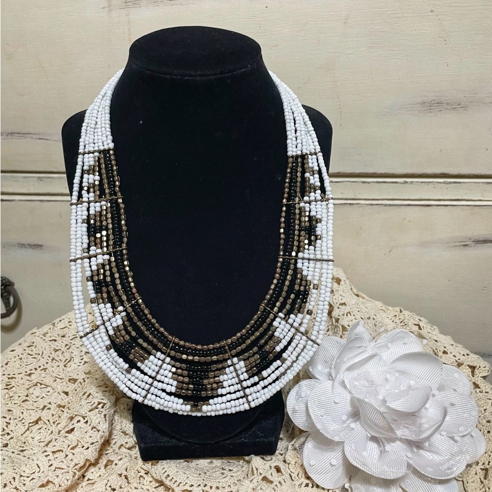 Multi-strand “Cleopatra” style beaded collar necklace